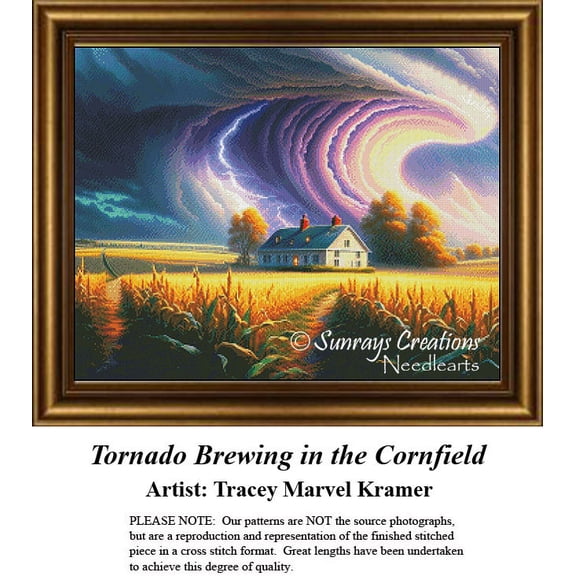 Landscape Cross Stitch Pattern | Tornado Brewing in the Cornfield (Pattern Only, You Provide The Floss and Fabric)