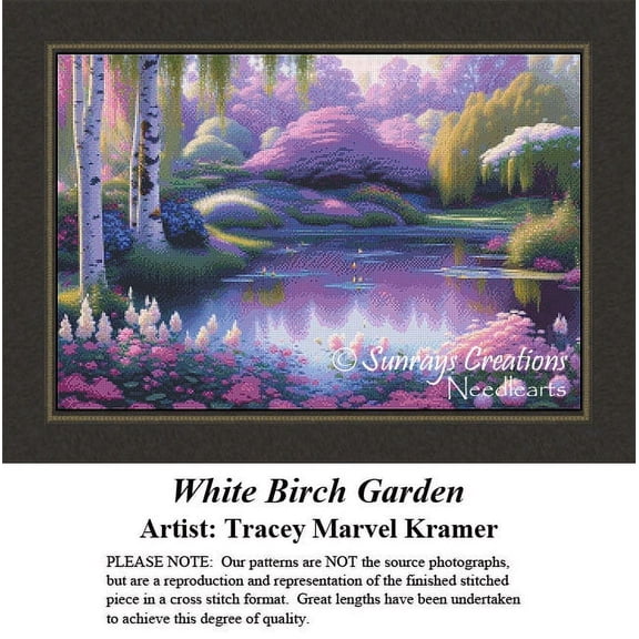 Landscape Cross Stitch Pattern | White Birch Garden (Pattern Only, You Provide The Floss and Fabric)