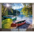 thumbnail image 1 of Ambesonne Scenery Curtains 2 Panel Set, Bohinj Lake with Boats, 108" x 90", Multicolor, 1 of 3