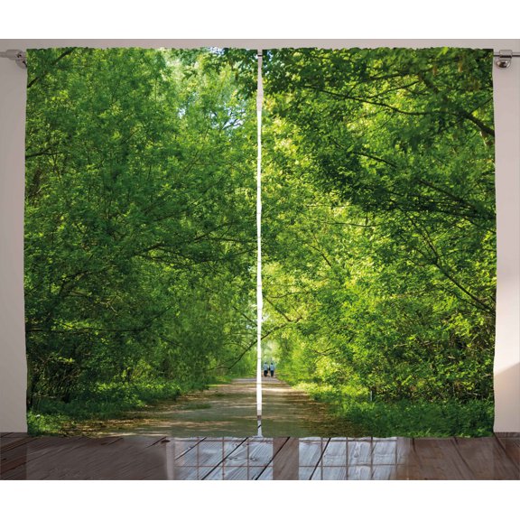 Ambesonne Landscape Curtains 2 Panel Set, Fresh Canopy Forest, 108" x 96", Green