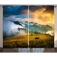 thumbnail image 1 of Ambesonne Landscape Curtains 2 Panel Set, Misty Mountaintops, 108" x 96", Yellow Blue Green, 1 of 3