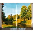 thumbnail image 1 of Ambesonne Landscape Curtains 2 Panel Set, Natural Forest Park, 108" x 90", Marigold and Olive Green, 1 of 3
