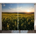 thumbnail image 1 of Ambesonne Landscape Curtains 2 Panel Set, Sunset Flower Field, 108" x 63", Yellow Green Blue, 1 of 3