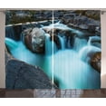 thumbnail image 1 of Ambesonne Nature Curtains 2 Panel Set, Waterfall Basalt Rocks, 108" x 84", Sky Blue Grey Green, 1 of 3