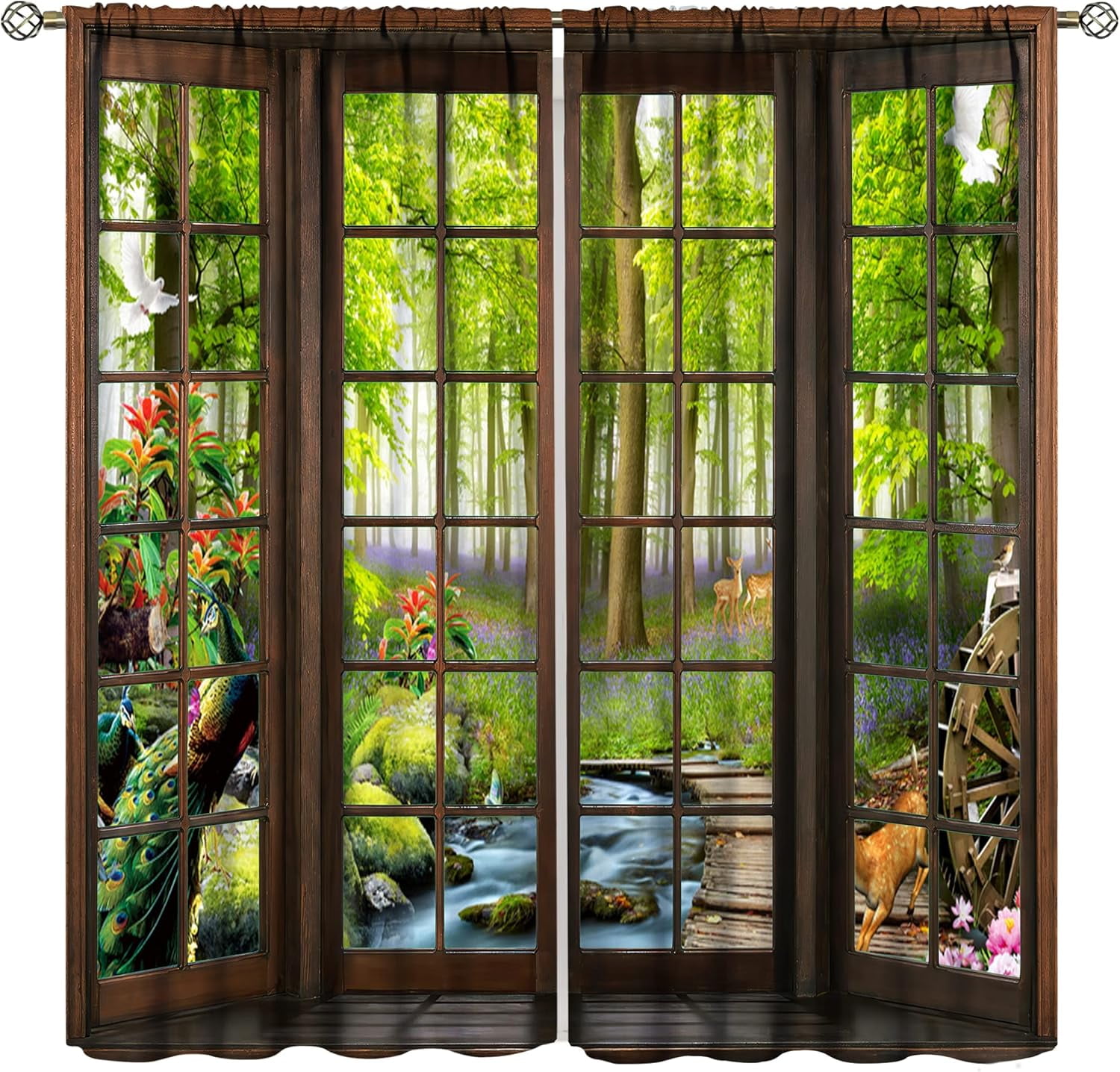 Landscape Curtains, 3D Window Spring Forest Wildlife Nature Scenery, Bedroom Living Room Blackout Thermal Curtains 2 Panel Set, 42X84x2 Inch, Style-4