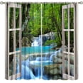 thumbnail image 1 of Landscape Curtains,Nature 3D Scenery View Window Treatments for Living Room,Waterfall Forest Lake Tree Nature Scape Curtain 2 Panels,52x84 Inch, 1 of 6