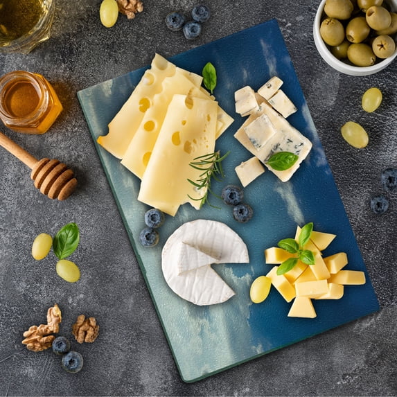 Landscape Cutting Board, Big Sunbeam Coming out of Clouds Sunny Day Overcast Sky Scenic Scenery Picture, Decorative Tempered Glass Cutting and Serving Board, Small Size, Blue White, by Ambesonne