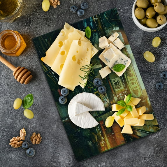 Landscape Cutting Board, Cityscape of a Metropolitan Colorful Traffic Jam Crowded Image Photograph Print, Decorative Tempered Glass Cutting and Serving Board, Small Size, Multicolor, by Ambesonne