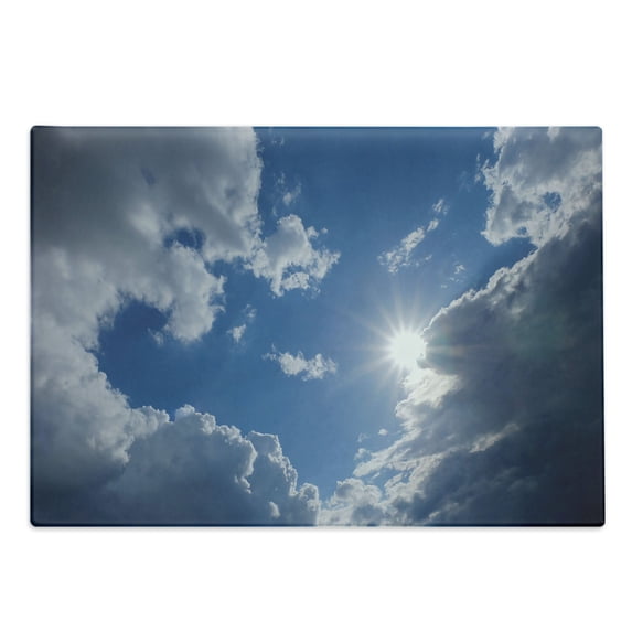 Landscape Cutting Board, Clear Weather Vivid Vibrant Sun on Sky with Clouds Solar of Clean Energy Power Art, Decorative Tempered Glass Cutting and Serving Board, Large Size, Grey Blue, by Ambesonne