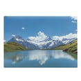 thumbnail image 1 of Landscape Cutting Board, Dreamy View of Alpine Lake with Snow Frozen Peaks Swiss Northern Explore, Decorative Tempered Glass Cutting and Serving Board, Large Size, Blue Green White, by Ambesonne, 1 of 1