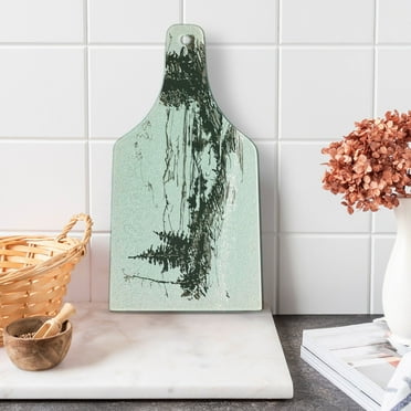 Landscape Cutting Board, Hand Drawn Landscape Sketch Trees and Mountains Wild Quiet Nature, Decorative Tempered Glass Cutting and Serving Board, in 3 Sizes, by Ambesonne
