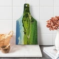 thumbnail image 1 of Landscape Cutting Board, Hillside Meadows Cloudy Sky Fence near the Road with Fir Trees on Both Sides, Decorative Tempered Glass Cutting and Serving Board, Wine Bottle Shape, Green Blue, by Ambesonne, 1 of 1