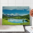thumbnail image 1 of Landscape Cutting Board, Mountain Woodland Forest and Lake in Sunny Cloudy Sky Summer Nature, Decorative Tempered Glass Cutting and Serving Board, Large Size, Green Blue White, by Ambesonne, 1 of 5