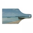 thumbnail image 1 of Landscape Cutting Board, Old Wooden Bridge to the Blue Sea at Koh Kood Trat Thailand Exotic Beach Scenery, Tempered Glass Cutting and Serving Board, Wine Bottle Shape, Blue Brown, by Ambesonne, 1 of 1