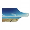 thumbnail image 1 of Landscape Cutting Board, Seascape View from Pier Under Cloudy Vivid Summer Sky Beach Theme Print, Tempered Glass Cutting and Serving Board, Wine Bottle Shape, Blue White Brown, by Ambesonne, 1 of 1