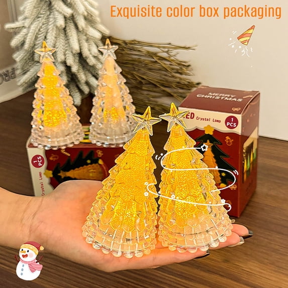 Landscape Decoration Mini Luminous Christmas Tree Crystal Night Light Desktop Decoration Prop for Home Party & Holiday Decor,Clear(1PCS) JASKFLY
