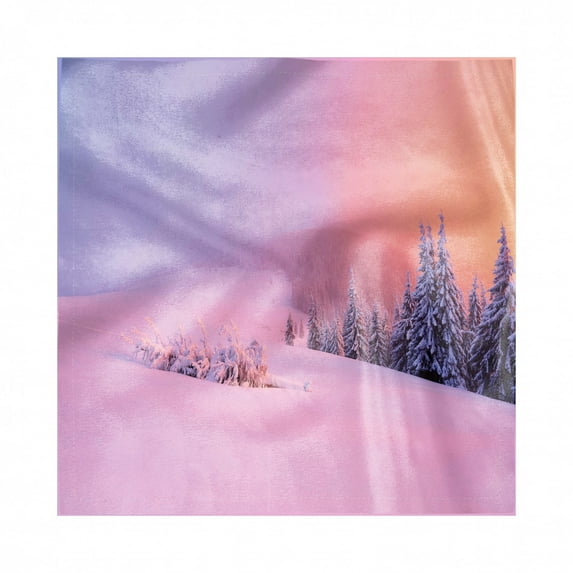 Landscape Decorative Satin Napkins Set of 4, Winter Outdoor Scenery with Snow Blanketed Land and Tree Vivid Sky, Square Fabric Party & Dinner Napkin, 18", Multicolor, by Ambesonne