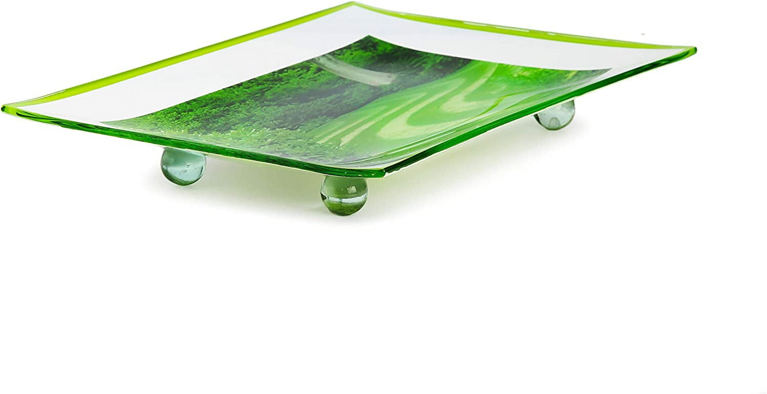 Landscape Design Rectangular Tempered Glass Serving Tray on Glass Legs