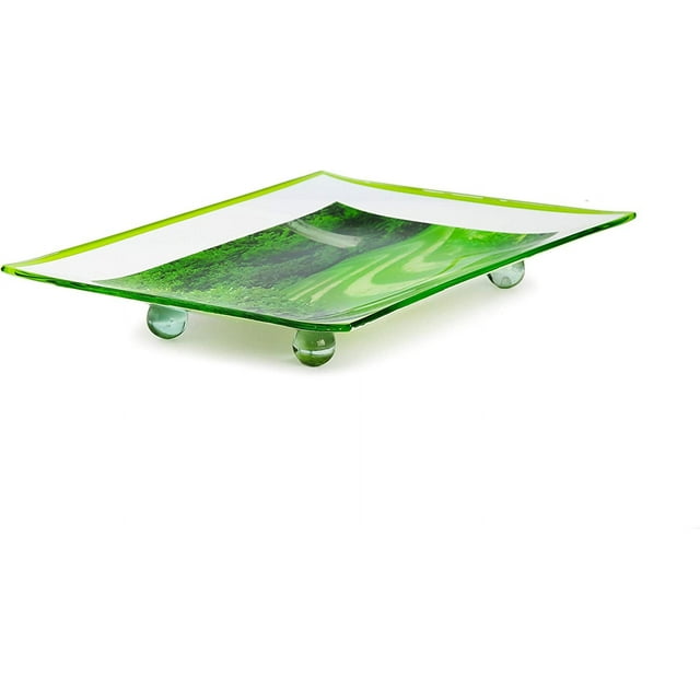 Landscape Design Rectangular Tempered Glass Serving Tray on Glass Legs
