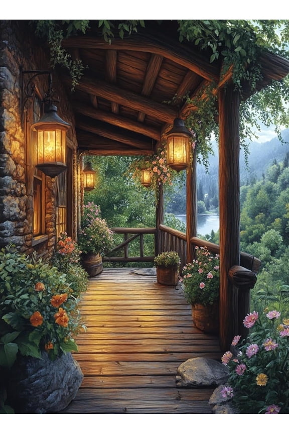 Landscape Diamond Art Kits for Adult, 5D Round Drill Diamond Painting Kits for Beginners, Garden DIY Gem Art Kits for Home Decor 12x16 inch