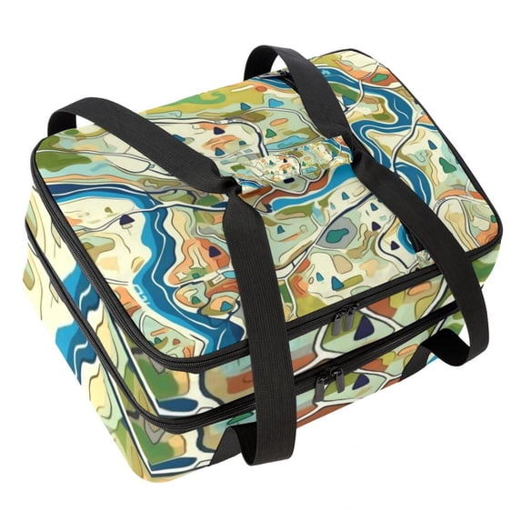 Landscape Double Layer Insulated Lunch Bag with Two Compartments, Large Capacity, Hand Carry, 7.1x11.4x16.1 Inches