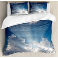 thumbnail image 1 of Landscape Duvet Cover Set, Big Sunbeam Coming out of Clouds Sunny Day Overcast Sky Scenic Scenery Picture, Decorative 3 Piece Bedding Set with 2 Pillow Shams, Queen Size, Blue White, by Ambesonne, 1 of 3