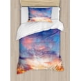 thumbnail image 1 of Landscape Duvet Cover Set, Concept of Colorful Vivid Evening Sky During Sunset Cloudscape Scenic View, Decorative 2 Piece Bedding Set with 1 Pillow Shams, Twin Size, Orange Blue, by Ambesonne, 1 of 3