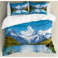 thumbnail image 1 of Landscape Duvet Cover Set, Dreamy View of Alpine Lake with Snow Frozen Peaks Swiss Northern Explore, Decorative 3 Piece Bedding Set with 2 Pillow Shams, King Size, Blue Green White, by Ambesonne, 1 of 3