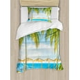 thumbnail image 1 of Landscape Duvet Cover Set, Exotic Beach with Pool Nature with Soft Sun Rays Holiday Theme Print, Decorative 2 Piece Bedding Set with 1 Pillow Shams, Twin Size, Green Blue, by Ambesonne, 1 of 3