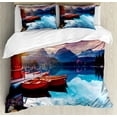 thumbnail image 1 of Landscape Duvet Cover Set King Size, Peaceful Mountain Lake with Majestic Sky and Mountains South Asia Romantic View, Decorative 3 Piece Bedding Set with 2 Pillow Shams, Multicolor, by Ambesonne, 1 of 2