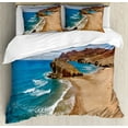 thumbnail image 1 of Landscape Duvet Cover Set, Ocean View Tranquil Beach Cabo De Gata Spain Coastal Photo Scenic Summer Scenery, Decorative 3 Piece Bedding Set with 2 Pillow Shams, King Size, Blue Brown, by Ambesonne, 1 of 3