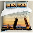 thumbnail image 1 of Landscape Duvet Cover Set, Palace Bridge with Peter and Paul Fortress St Petersburg White Nights Russia, Decorative 3 Piece Bedding Set with 2 Pillow Shams, Queen Size, Orange Blue, by Ambesonne, 1 of 3