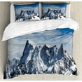 thumbnail image 1 of Landscape Duvet Cover Set, Picturesque Mont Blanc Cliff to Clouds Idyllic Environment Trekking Landmark, Decorative 3 Piece Bedding Set with 2 Pillow Shams, King Size, White Blue, by Ambesonne, 1 of 3
