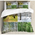 thumbnail image 1 of Landscape Duvet Cover Set Queen Size, Pathway in Woodland Birch Tree Jungle in the Fall Winter Spring Summer Season, Decorative 3 Piece Bedding Set with 2 Pillow Shams, Green White, by Ambesonne, 1 of 3