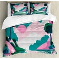 thumbnail image 1 of Landscape Duvet Cover Set, Scene of Lake Overview Along Sun Bushes Trees River Valley Natural Setting, Decorative 3 Piece Bedding Set with 2 Pillow Shams, Queen Size, Pink and Teal, by Ambesonne, 1 of 3