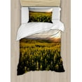 thumbnail image 1 of Landscape Duvet Cover Set, Scenic View Sunset Flower Field Spring Countryside Rural Idyllic Scenery, Decorative 2 Piece Bedding Set with 1 Pillow Shams, Twin Size, Yellow Green Blue, by Ambesonne, 1 of 3
