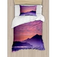 thumbnail image 1 of Landscape Duvet Cover Set, Seashore in Nantou Taiwan Majestic Cloudy Sky Scenery Lake Boats Mountain, Decorative 2 Piece Bedding Set with 1 Pillow Shams, Twin Size, Pink Purple, by Ambesonne, 1 of 3