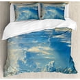 thumbnail image 1 of Landscape Duvet Cover Set, Sunrise Foggy Morning Scenery View of Sky and Clouds from Airplane Picture Art, Decorative 3 Piece Bedding Set with 2 Pillow Shams, Queen Size, Navy Cream, by Ambesonne, 1 of 3