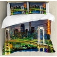 thumbnail image 1 of Landscape Duvet Cover Set, Tokyo Skyline with Tokyo Tower and Rainbow Bridge Tokyo Japan Night Scenery View, Decorative 3 Piece Bedding Set with 2 Pillow Shams, Queen Size, Green Navy, by Ambesonne, 1 of 3