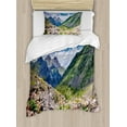 thumbnail image 1 of Landscape Duvet Cover Set Twin Size, Mountains Wild Rhubarb Natural View Eastern Siberia Scenic Scenery Cloudy Sky, Decorative 2 Piece Bedding Set with 1 Pillow Sham, Multicolor, by Ambesonne, 1 of 3