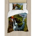 thumbnail image 1 of Landscape Duvet Cover Set Twin Size, Waterfall Landscape at Iceland Sunset Mountain Volcanic Area Natural Beauty Theme, Decorative 2 Piece Bedding Set with 1 Pillow Sham, Multicolor, by Ambesonne, 1 of 3
