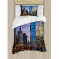 thumbnail image 1 of Landscape Duvet Cover Set, Usa Chicago Cityscape with Rivers Bridge and Skyscrapers Cosmopolitan City Image, Decorative 2 Piece Bedding Set with 1 Pillow Shams, Twin Size, Multicolor, by Ambesonne, 1 of 3