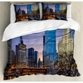 thumbnail image 1 of Landscape Duvet Cover Set, Usa Chicago Cityscape with Rivers Bridge and Skyscrapers Cosmopolitan City Image, Decorative 3 Piece Bedding Set with 2 Pillow Shams, Queen Size, Multicolor, by Ambesonne, 1 of 3