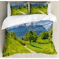 thumbnail image 1 of Landscape Duvet Cover Set, Wildflowers in the Alps and Snow-capped Mountains National Park Bavaria Germany, Decorative 3 Piece Bedding Set with 2 Pillow Shams, King Size, Yellow Green, by Ambesonne, 1 of 3