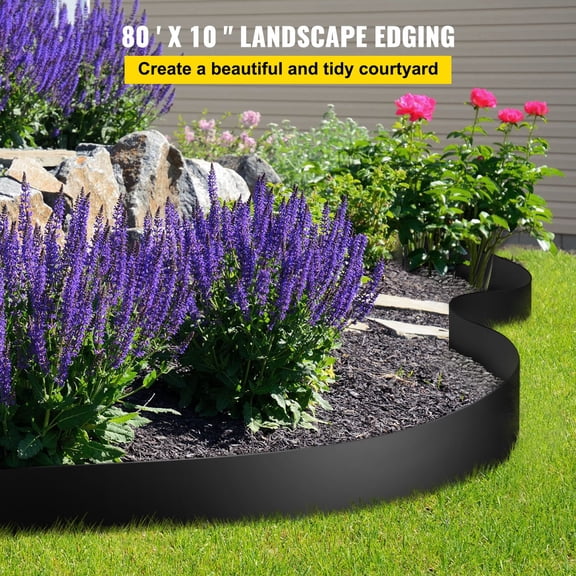 Landscape Edging,10"Depth 80 ft Total Length,Recycled HDPE Coiled Terrace Board,Flexible Bender Border for Landscaping,Lawn,Garden,Yard,Against Invading Weeds,Black