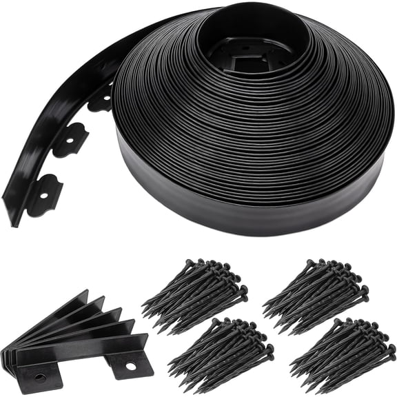 Landscape Edging 2.5 Inch Tall 100 FT, Flexible Plastic Lawn Garden Border Edge With Anchoring Spikes And Connectors, Flower Bed Yard Pathway Paver Divider Landscaping Decor, Black