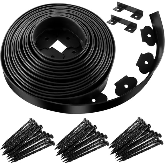 Landscape Edging, 2 Inch Tall 33 Ft No Dig Landscape Garden Edging Border Kit with 50 Anchoring Spikes, Plastic Garden Border for Landscaping Flower Bed Lawn Yard Grass Paver Pathway Walkway, Blackzz