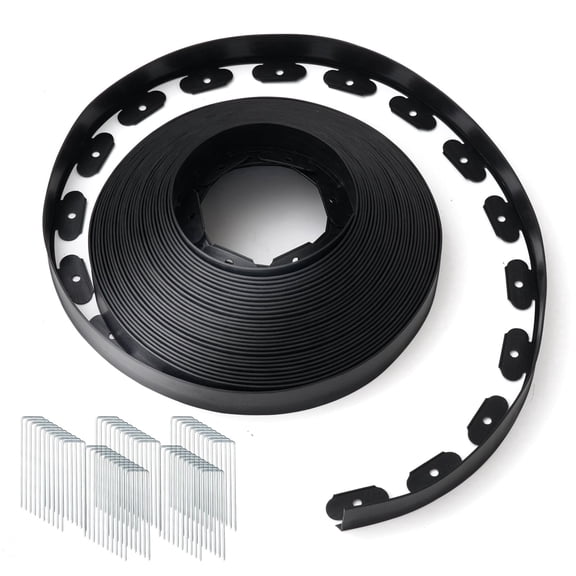 BSHAPPLUS® 100ft No Dig Landscape Edging Kit with 110 Unbreakable Steel Stakes, Flexible HDPE Garden Lawn Border, DIY Easy Install Landscape Border for Flower Bed Tree Ring Pathway Patio