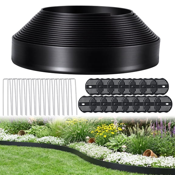 BSHAPPLUS® 40ft No Dig Landscape Edging Kit with 45 Unbreakable Steel Stakes, Flexible HDPE Garden Lawn Border, DIY Easy Install Landscape Border for Flower Bed Tree Ring Pathway Patio