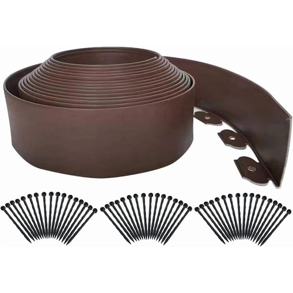 Landscape Edging 33ft,Garden Edging Borders[Extra Tall 4IN ] Flexible Lawn Edging Kit with Total 50pcs Spikes, Heavy Duty Landscaping Edge Plastic Fence for Tree Yard Grass Flower Bed -Brown